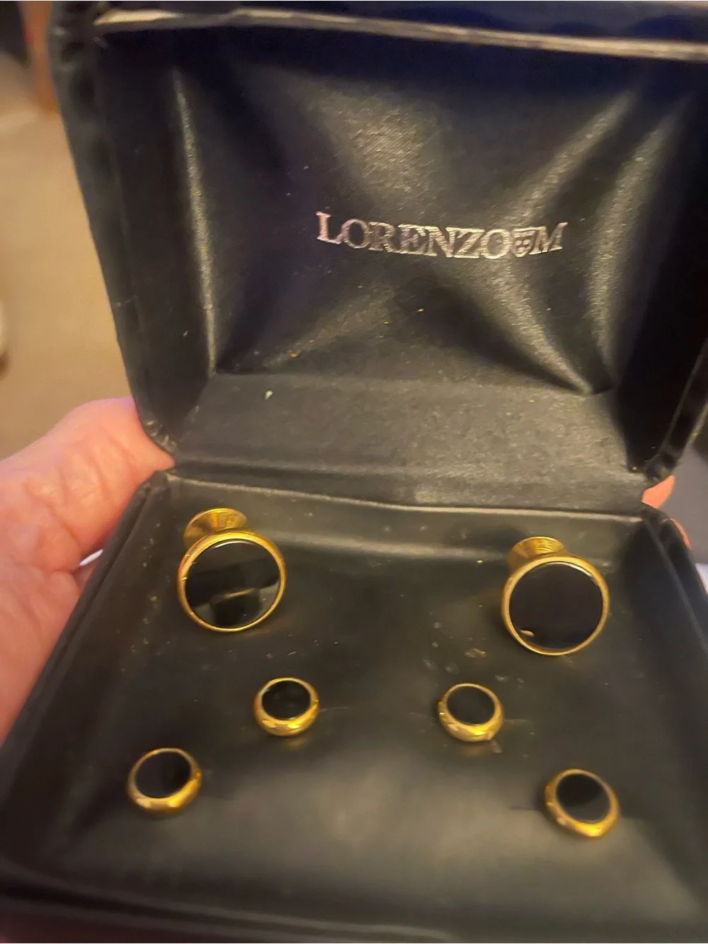 Lorenzo Uomo Gold-Tone Black Onyx Cufflinks and Stud Set